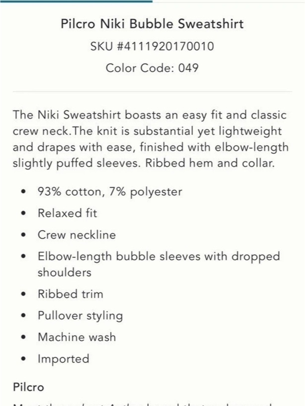 Pilcro Niki Bubble Sweatshirt Floral Bubble Sleeve Sweatshirt - Picture 5 of 5